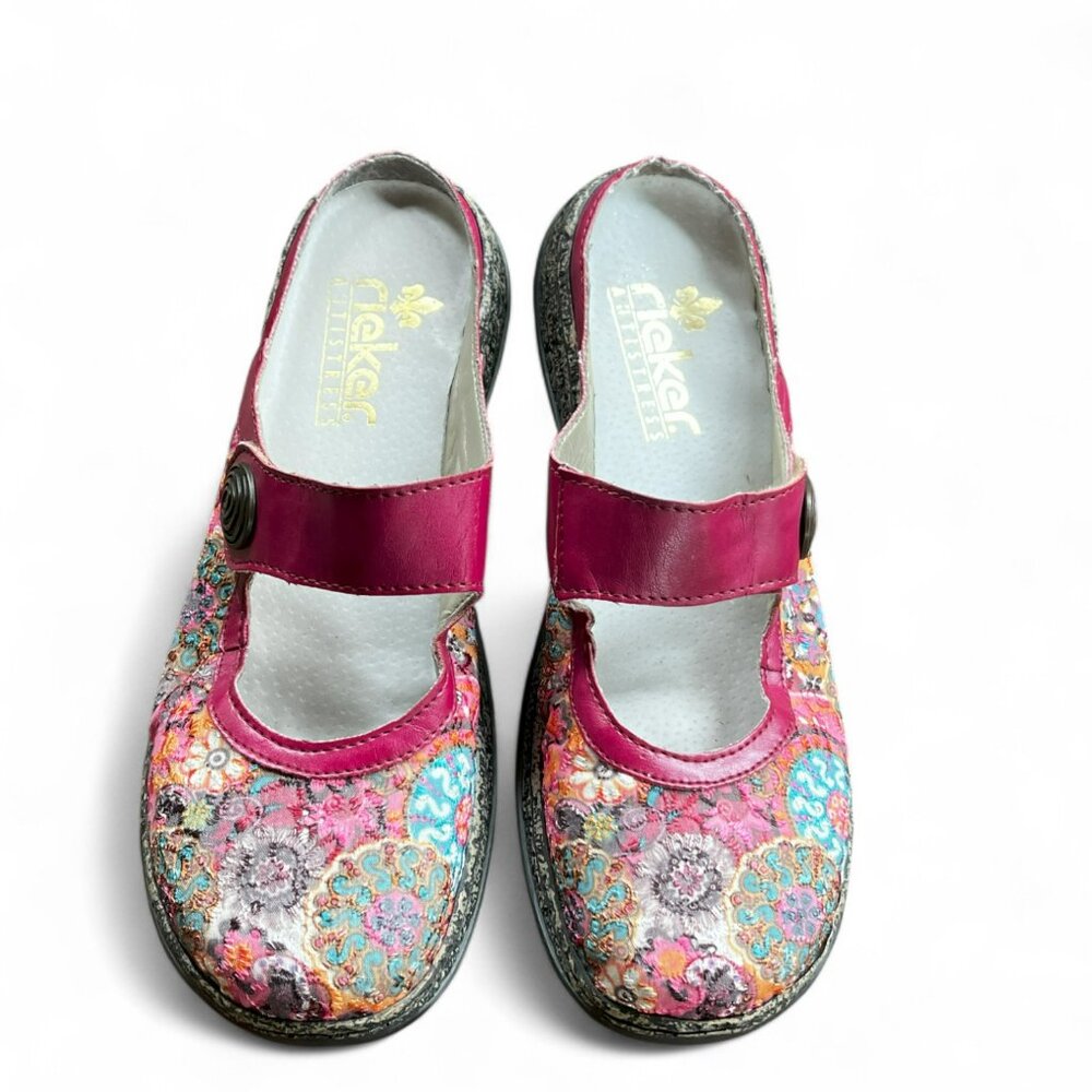 Rieker Daisy Pink Floral Mary Jane Anti-Stress Embroidered Shoes US 9.5 EU 41